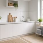 Organized small rental kitchen with storage zones