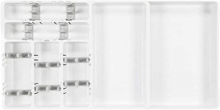 OXO expandable drawer organizer for tiny rental kitchen drawers