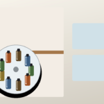 Rimmed lazy Susan turntable with oil bottles in an apartment pantry corner cupboard