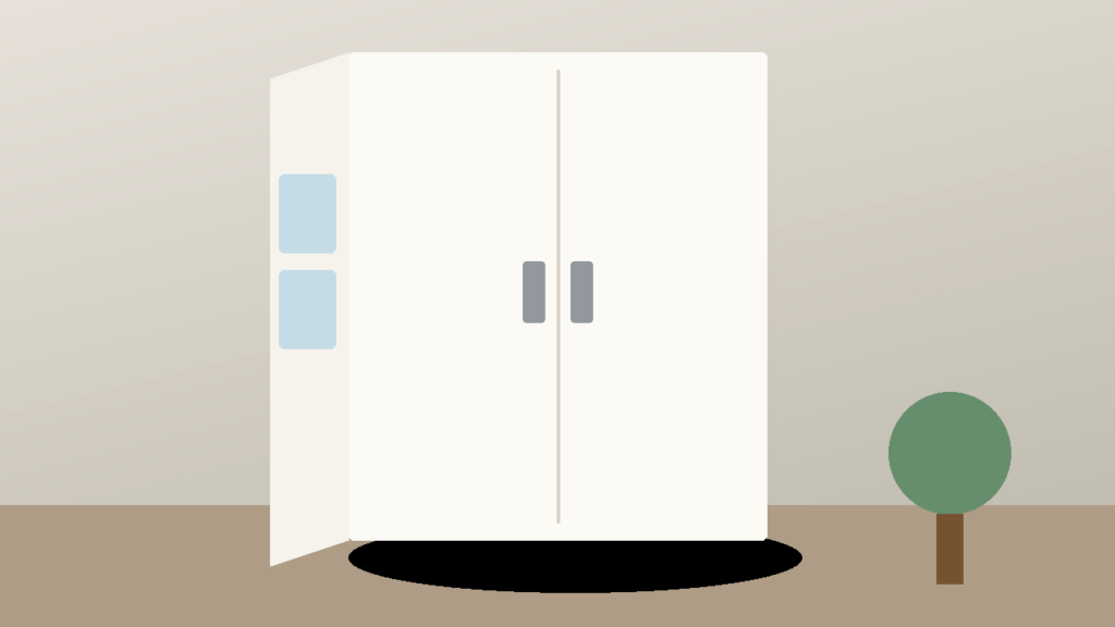 Freestanding pantry cabinet with doors in a small apartment, move-out ready and no wall screws