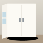 Freestanding pantry cabinet with doors in a small apartment, move-out ready and no wall screws