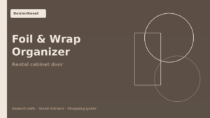Foil and plastic wrap organizer mounted inside a rental kitchen cabinet