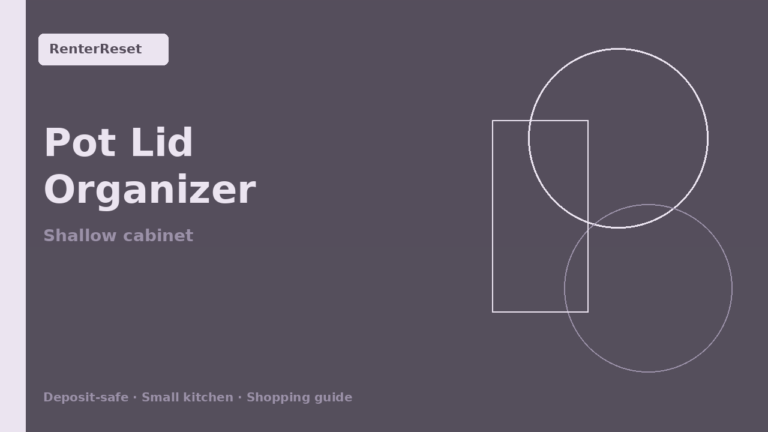 Adjustable pot lid organizer in a shallow rental kitchen cabinet