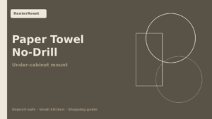 No-drill under-cabinet paper towel holder in a rental kitchen