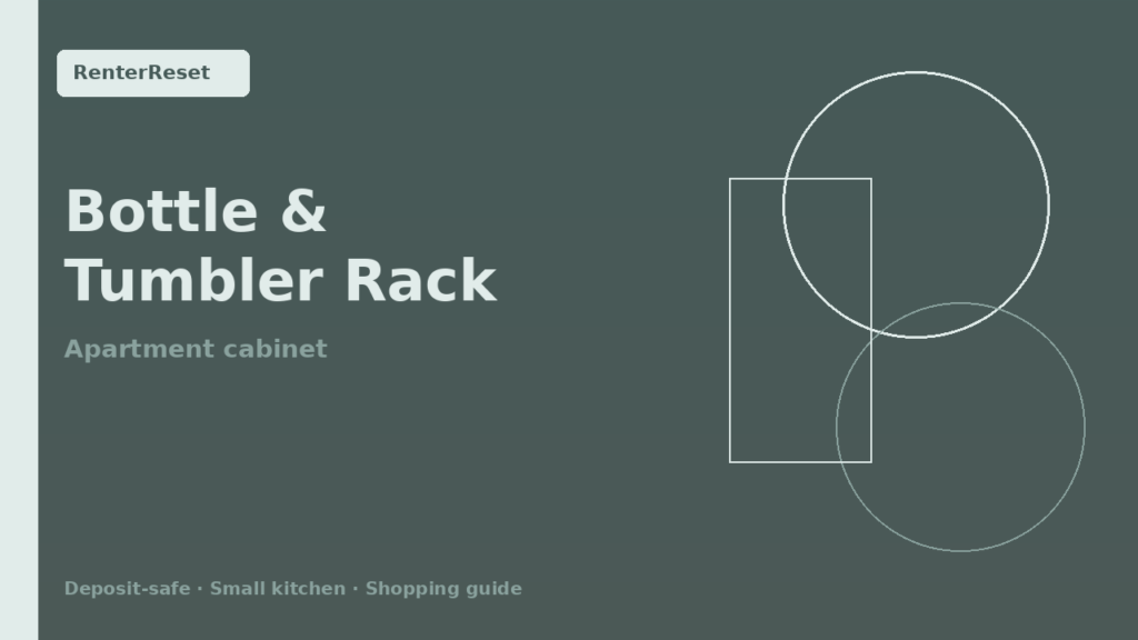 Stackable water bottle and tumbler organizer in an apartment cabinet