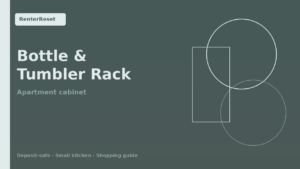 Stackable water bottle and tumbler organizer in an apartment cabinet