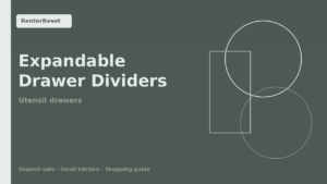 Expandable drawer dividers organizing utensils in a small kitchen drawer