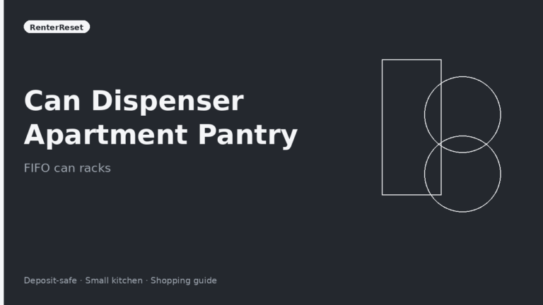 Can dispenser organizer holding soup cans on a narrow apartment pantry shelf