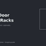 Over-door kitchen towel rack hanging on an apartment cabinet door with two towels
