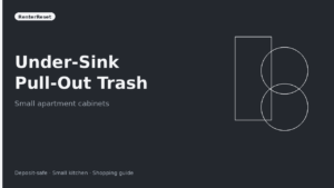 Pull-out trash can sliding from under an apartment kitchen sink around pipes