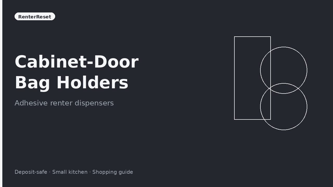 Adhesive trash bag holder mounted inside a rental kitchen cabinet door