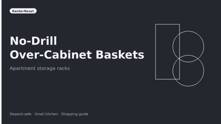 No-drill over-cabinet basket hanging on an apartment kitchen cabinet