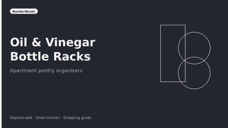 Pantry oil and vinegar bottle organizer rack in an apartment cabinet