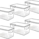 Clear stackable fridge organizer bins for apartment refrigerators