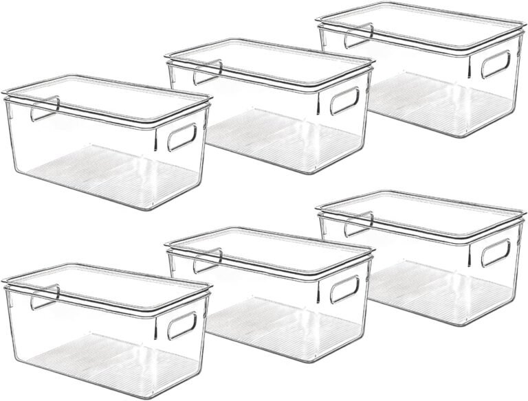 Clear stackable fridge organizer bins for apartment refrigerators