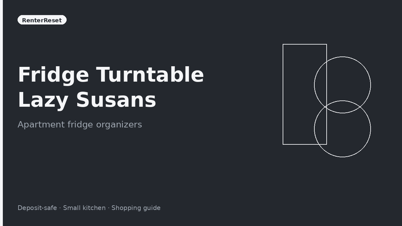 Clear lazy susan turntable holding jars on an apartment fridge shelf