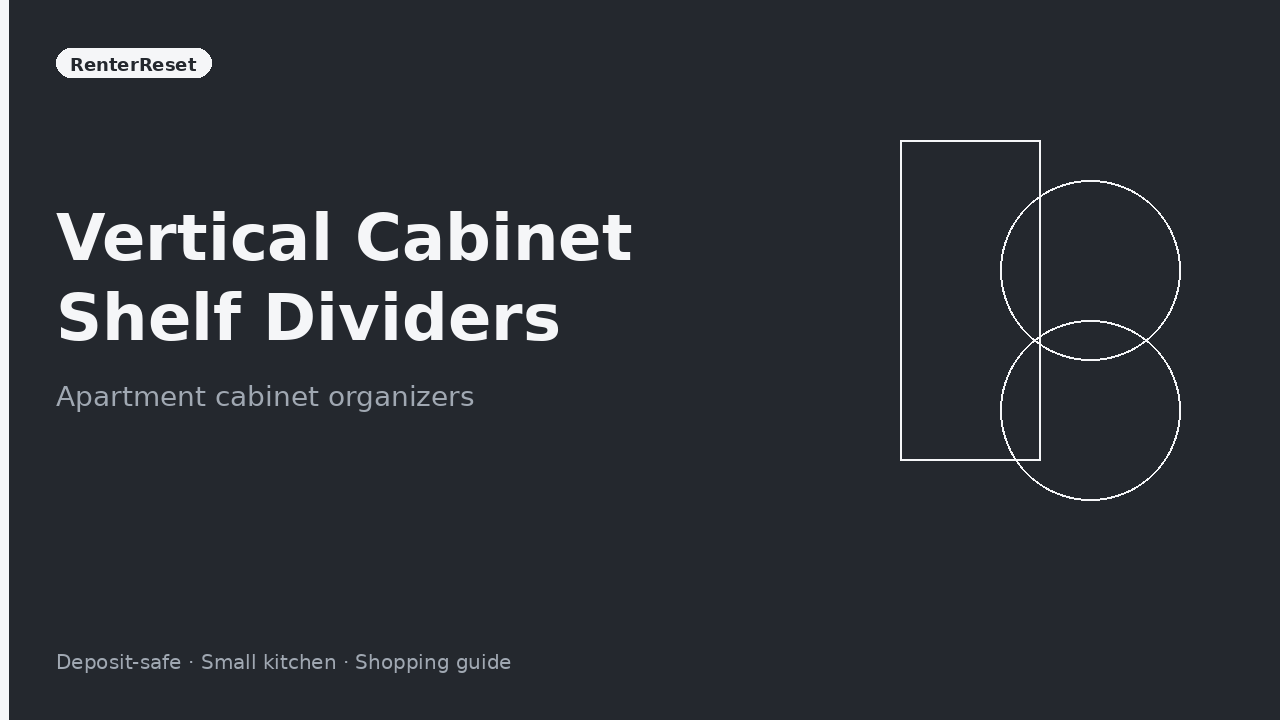 Vertical shelf divider separating cutting boards and trays in an apartment cabinet