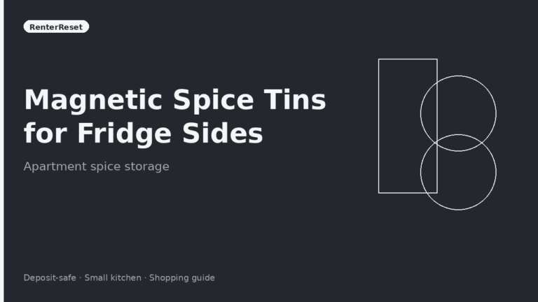 Magnetic spice tins lined up on the side of an apartment fridge