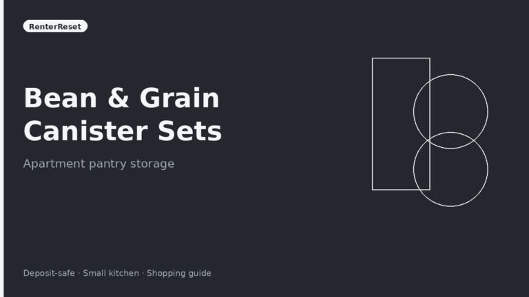 Clear canister set holding beans, lentils and grains on an apartment pantry shelf