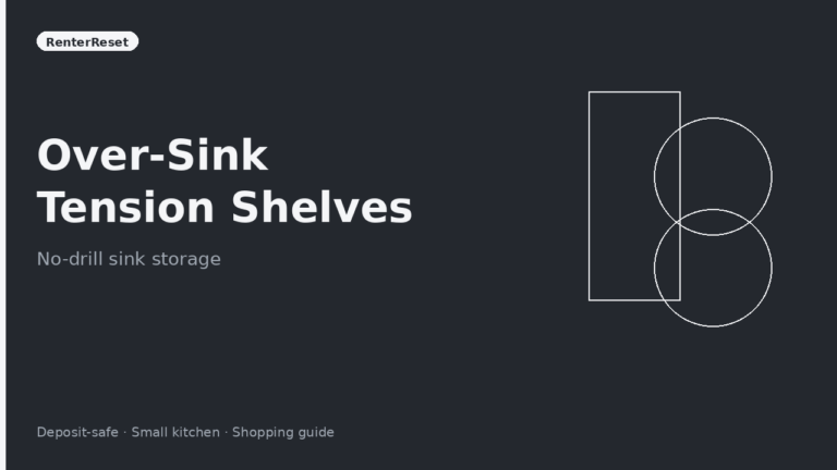 Over-sink shelf holding dish soap and plants above an apartment kitchen sink