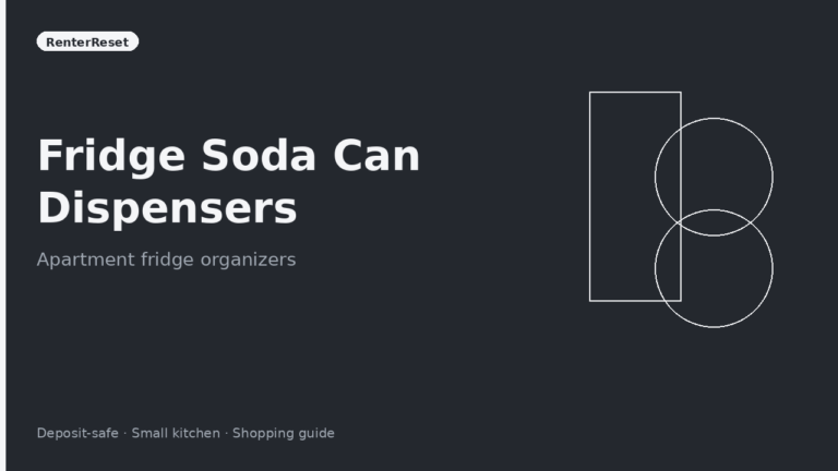 Clear fridge soda can dispenser holding cans on an apartment fridge shelf