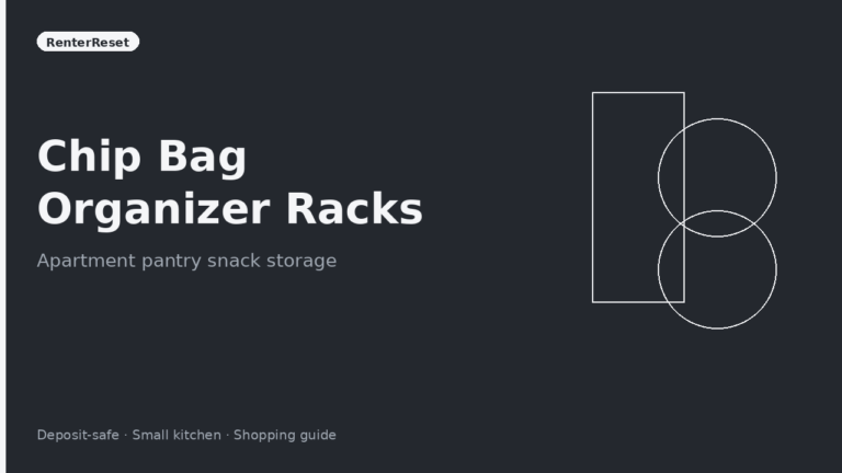 Wire chip bag organizer rack holding snack bags on an apartment pantry shelf