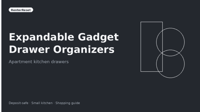 Expandable gadget drawer organizer holding peelers and tools in an apartment kitchen