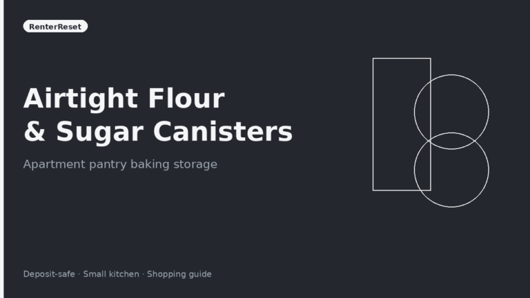 Airtight flour and sugar canisters lined up on an apartment pantry shelf