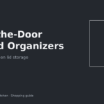 Over-the-door pot lid organizer hanging on an apartment kitchen cabinet door