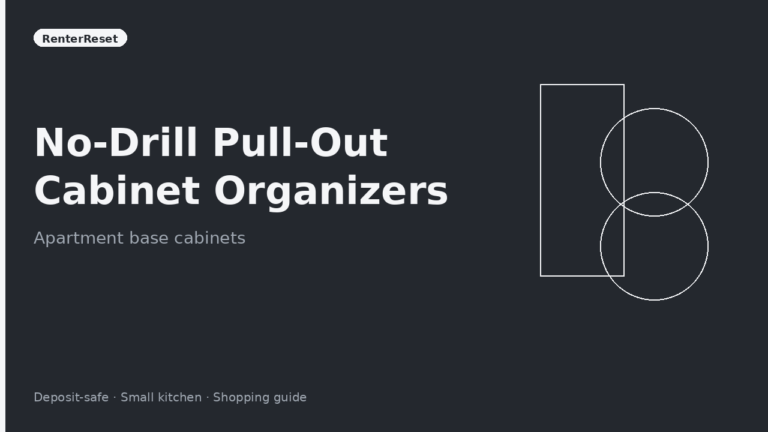 No-drill pull-out sliding organizer drawer inside an apartment kitchen base cabinet