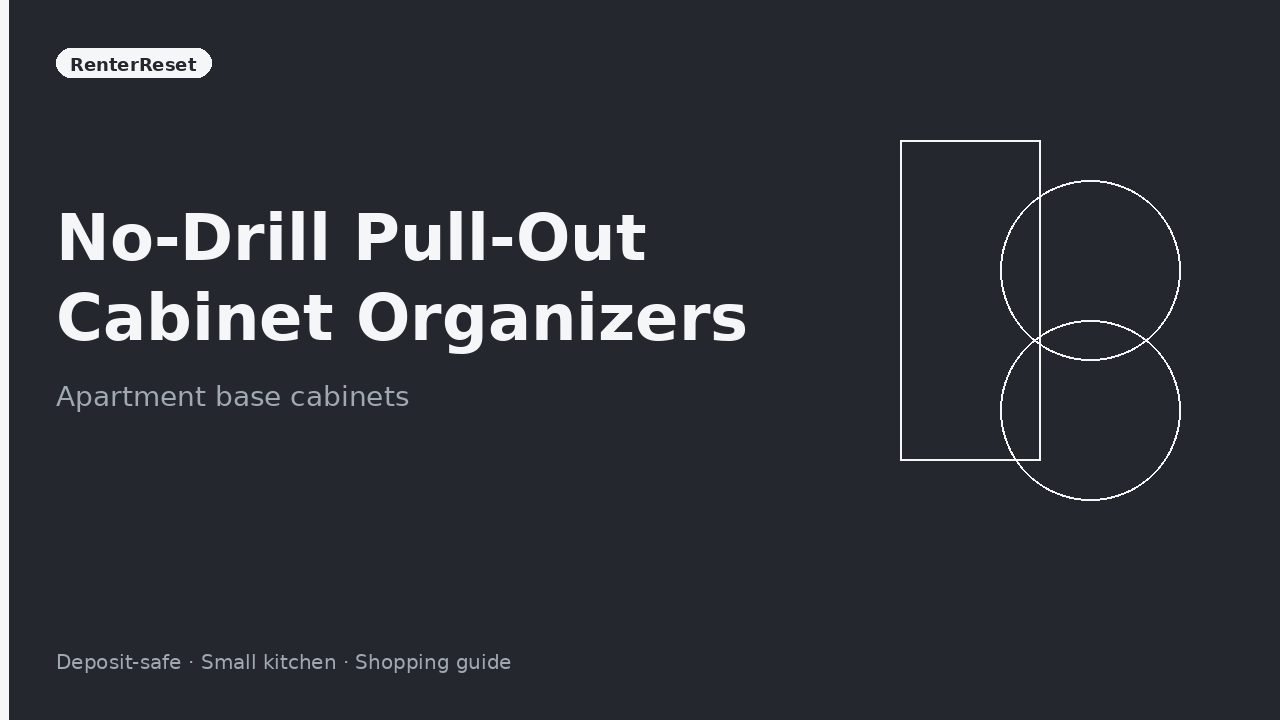 No-drill pull-out sliding organizer drawer inside an apartment kitchen base cabinet