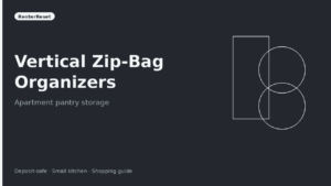 Vertical zip-bag organizer holding gallon and quart bag boxes on an apartment pantry shelf
