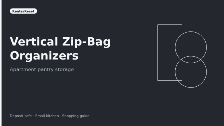 Vertical zip-bag organizer holding gallon and quart bag boxes on an apartment pantry shelf