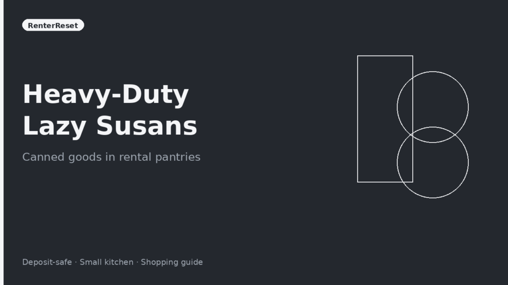 Heavy-duty lazy susan loaded with canned goods in a rental pantry