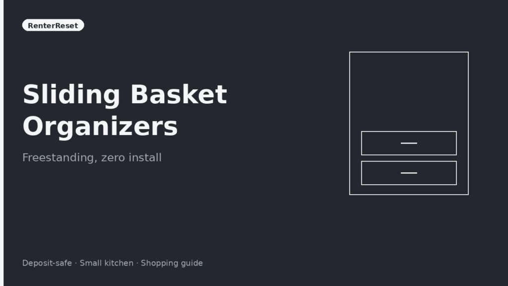 Two-tier freestanding sliding basket organizer pulled out of a rental base cabinet