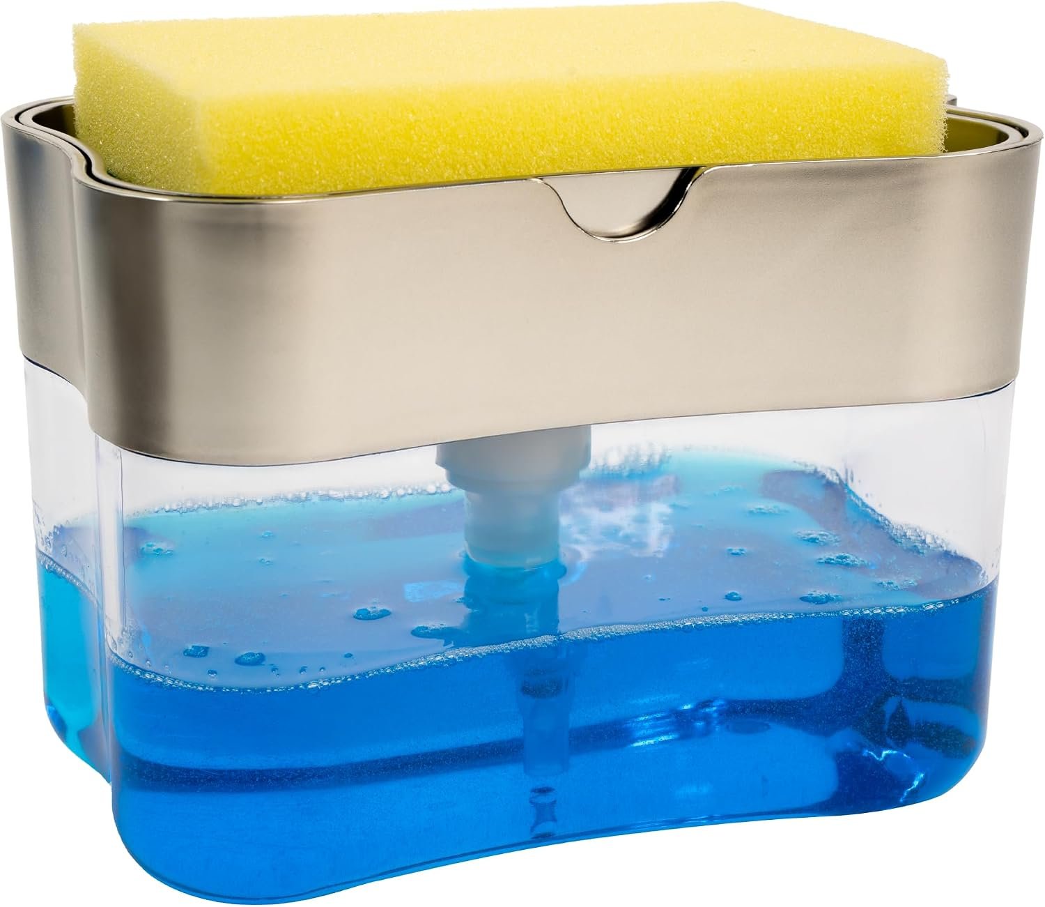 Soap dispenser + sponge sink caddy for rental kitchens