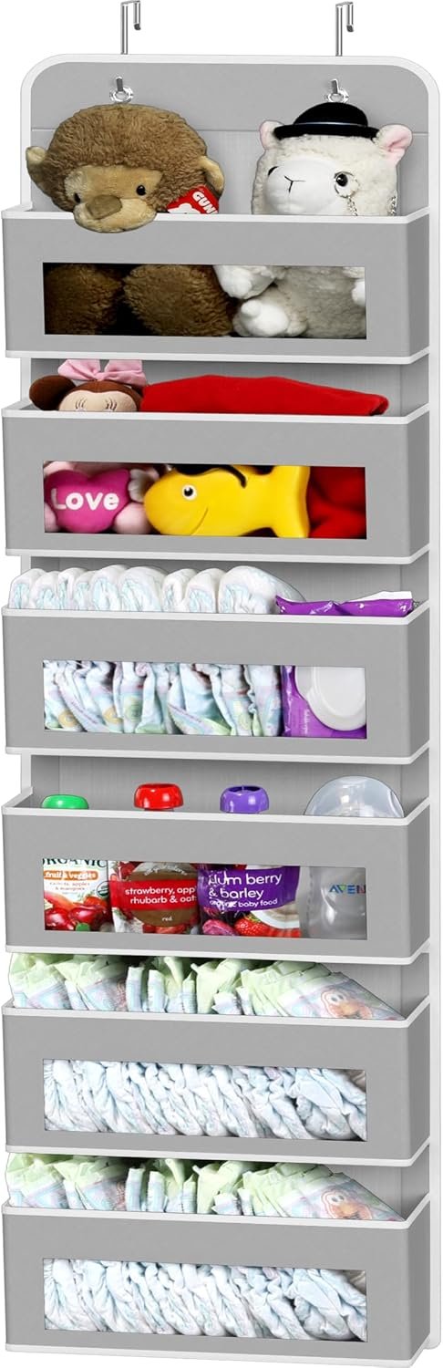 Over-door clear pocket organizer for rental kitchens