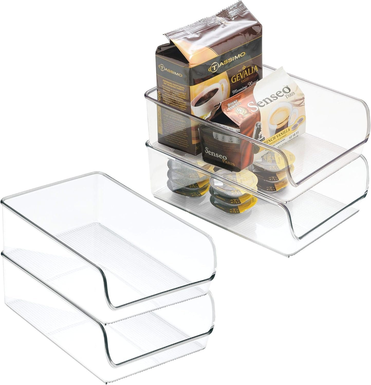 Stackable clear pantry bins (4-pack) for rental kitchens