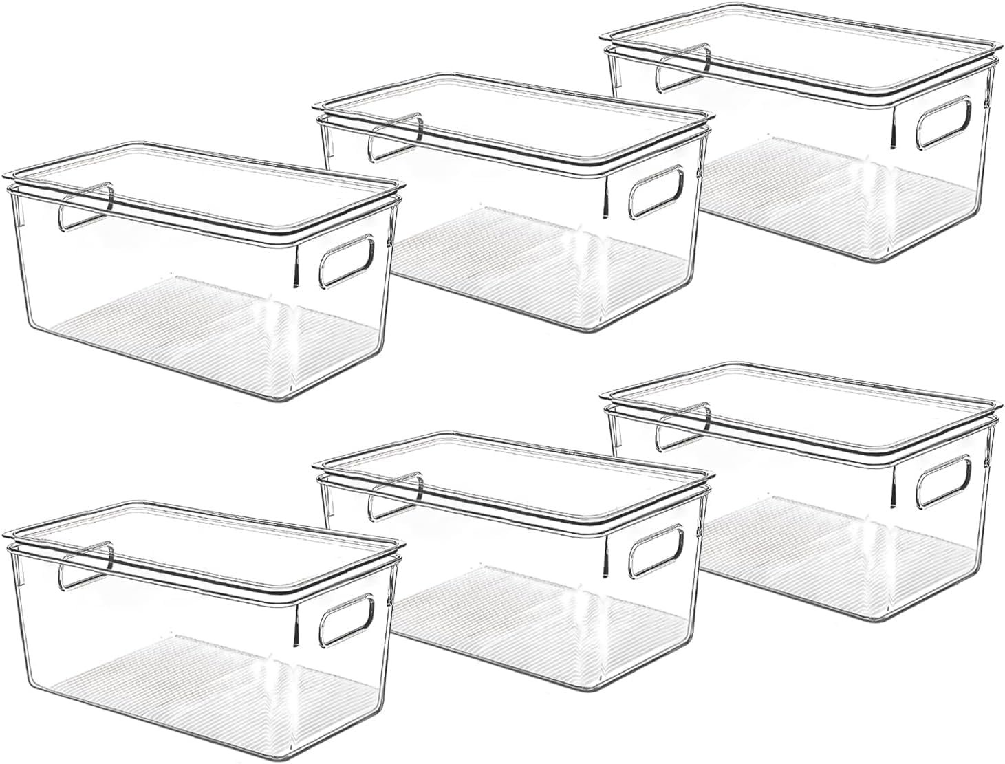 Clear stackable fridge organizer bins for rental kitchens